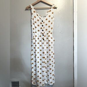 Monteau Linen Blend Button Front Polka Dot Cropped Jumpsuit